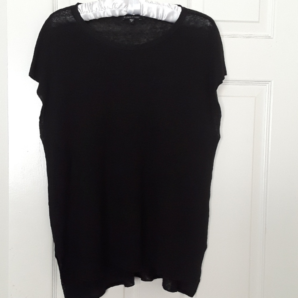 Eileen Fisher OVERSIZED boat neck black High- Low top XS